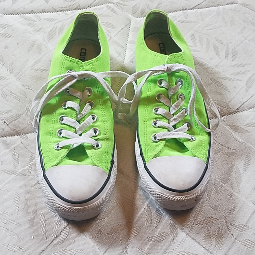 Neon green converse shoes